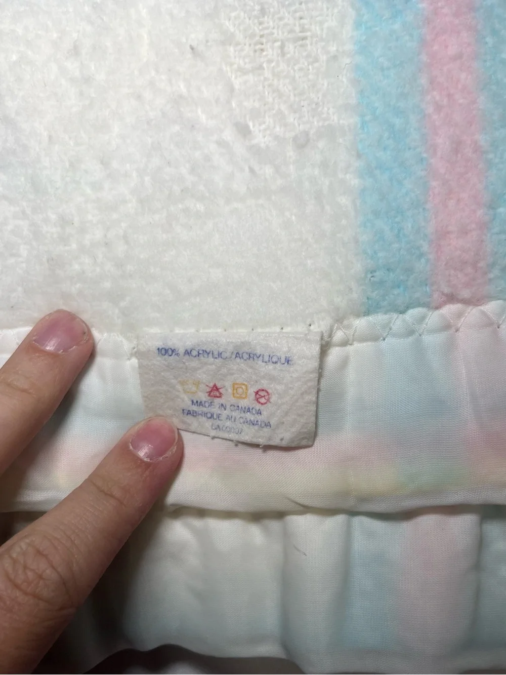 Vintage Esmond Baby Blanket Acrylic Pastel Plaid Nylon Trim 31x44